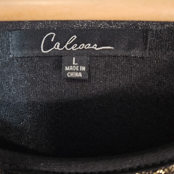 Calessa Black Gold Floral Velvet Lace Hem Tunic Top L - Picture 5 of 8